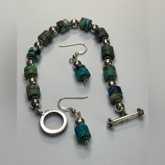 Silpada Vintage RARE Sterling Silver & Turquoise Bead Bracelet/Earring Set - Picture 2 of 16
